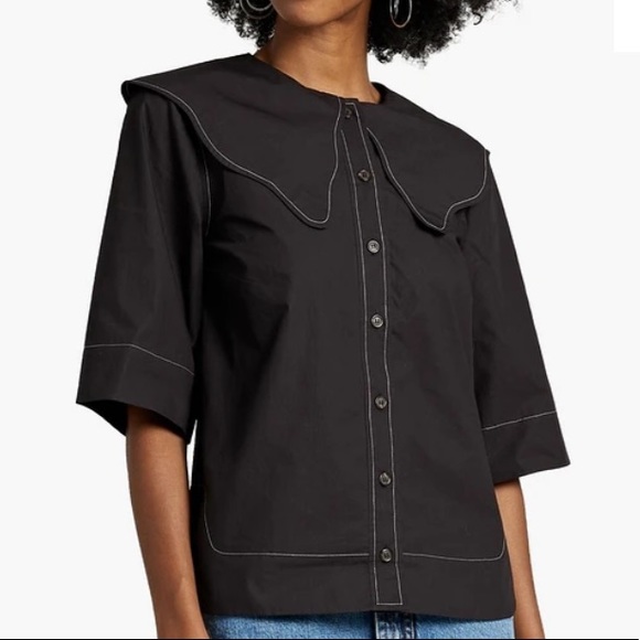 Ganni black cotton poplin top - Picture 3 of 11